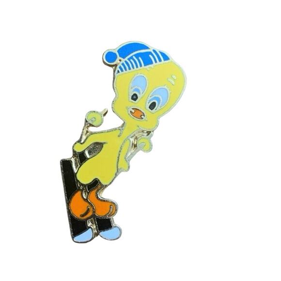 Warner Bros Jewelry - Vintage Warner Brothers Tweety Bird Skiing Enamel Pin Winter Christmas